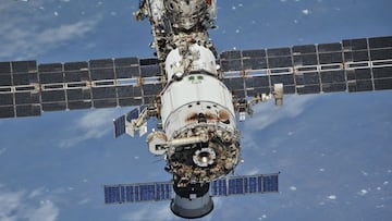 FILE PHOTO: The International Space Station (ISS) photographed by Expedition 56 crew members from a Soyuz spacecraft after undocking, October 4, 2018.NASA/Roscosmos/Handout via REUTERS/File Photo