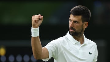 Djokovic celebra un punto ante Muller en Wimbledon.