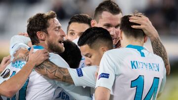 Jugadores del Zenit de San Petersburgo celebrando un gol por Europa League.