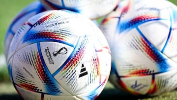 ST. POELTEN, AUSTRIA - SEPTEMBER 23: The official Al Rihla FIFA World Cup Qatar 2022 match ball ahead of the International Friendly match between Iran and Uruguay at NV Arena on September 23, 2022 in St. Poelten, Austria. (Photo by Robbie Jay Barratt - AMA/Getty Images)