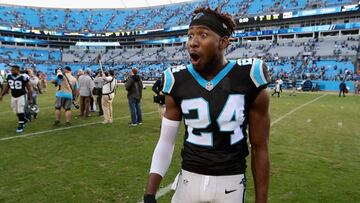 CHARLOTTE, NC - DECEMBER 13: Josh Norman #24 of the Carolina Panthers reacts after defeating the Atlanta Falcons 38-0 at Bank of America Stadium on December 13, 2015 in Charlotte, North Carolina. Streeter Lecka/Getty Images/AFP
== FOR NEWSPAPERS, INTERNET, TELCOS & TELEVISION USE ONLY ==