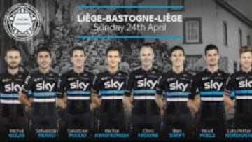 Equipo de Sky para la Lieja-Bastoña-Lieja con Chris Froome y Michal Kwiatkowski como líderes.