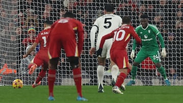 Salah scored from the spot at Anfield against Manchester United.