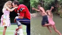 Im&aacute;genes de Tom Brady con su hija Vivi durante uno de sus entrenamientos y saltando en una cascada durante sus vacaciones.