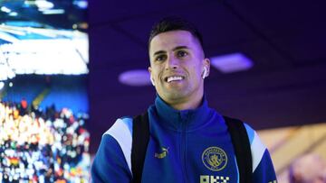 MANCHESTER, ENGLAND - JANUARY 27: Joao Cancelo of Manchester City arrives prior to the Emirates FA Cup Fourth Round match between Manchester City and Arsenal at Etihad Stadium on January 27, 2023 in Manchester, England. (Photo by Tom Flathers/Manchester City FC via Getty Images)