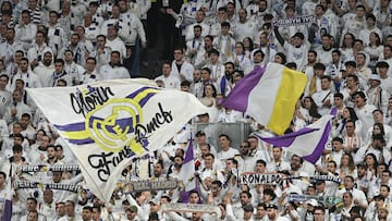 MADRID, SPAIN - JANUARY 04: Real Madrid fans show their support during the LaLiga EA Sports match between Real Madrid CF and Real Betis Balompie at Estadio Santiago Bernabeu on January 04, 2026 in Madrid, Spain. (Photo by Denis Doyle/Getty Images)