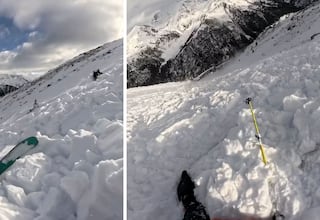 Una mujer capta el momento exacto en el que se ve envuelta en una avalancha de nieve con su perro: sobrecogedor
