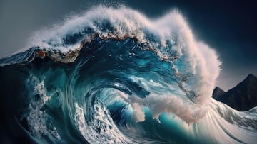 Una ola gigante con espectaculares tonos azules rompiendo.