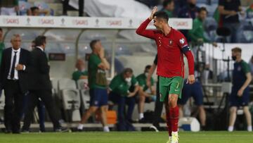 Soccer Football - World Cup - UEFA Qualifiers - Group A - Portugal v Republic of Ireland - Estadio Algarve, Almancil, Portugal - September 1, 2021 Portugal&#039;s Cristiano Ronaldo celebrates scoring their second goal REUTERS/Pedro Nunes