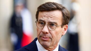 Swedish Prime Minister Ulf Kristersson looks on during a joint statement with French President Emmanuel Macron before a meeting at the Elysee Palace in Paris, France, January 3, 2023. REUTERS/Gonzalo Fuentes