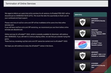 PES 2021 anuncia el cierre de sus servidores multijugador