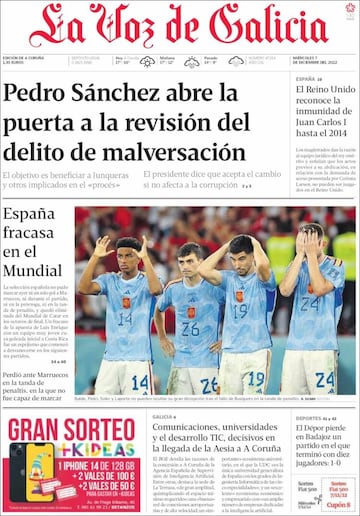 La eliminación de España protagonista en las portadas