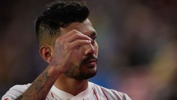 Tecatito Corona of Sevilla FC gestures during the spanish league, La Liga Santander, football match played between Sevilla FC and Real Sociedad at Ramon Sanchez-Pizjuan stadium on March 20, 2022, in Sevilla, Spain. AFP7 20/03/2022 ONLY FOR USE IN SPAIN