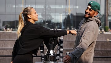 Sabalenka y Kyrgios, en la rueda de prensa previa a la exhibición.