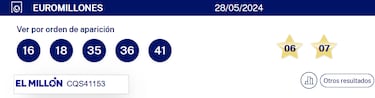 Euromillones: comprobar los resultados del sorteo de hoy, martes 28 de mayo