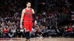 CHICAGO, ILLINOIS - JANUARY 24: Zach LaVine #8 of the Chicago Bulls walks across the court in the third quarter against the Sacramento Kings at the United Center on January 24, 2020 in Chicago, Illinois. NOTE TO USER: User expressly acknowledges and agrees that, by downloading and or using this photograph, User is consenting to the terms and conditions of the Getty Images License Agreement. (Photo by Dylan Buell/Getty Images)