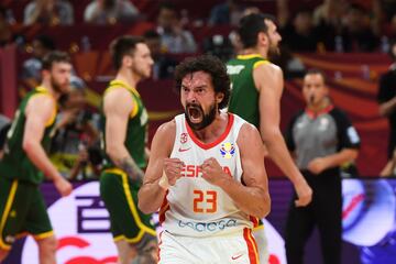 Celebración de Sergio Llull tras anotar sobre la bocina en el final del primer cuarto. 