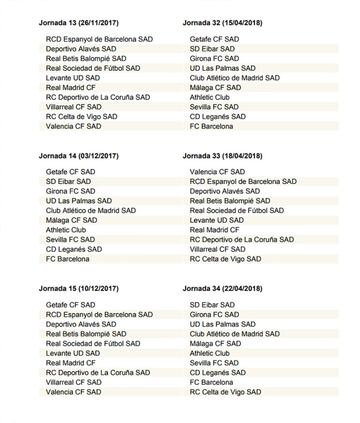 Así son las 38 jornadas de Liga de la temporada 2017-2018