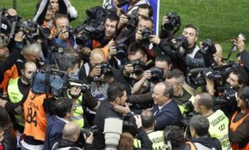 Simeone saludó a un tercer entrenador del Real Madrid, Rafa Benítez. El único partido donde coincidieron fue el pasado 4 de octubre en el Estadio Vicente Calderón. 