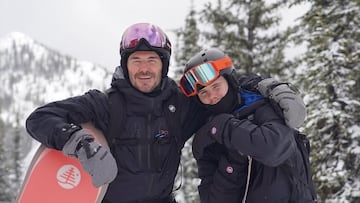 David Beckham muestra su habilidad en el snowboard en Canadá