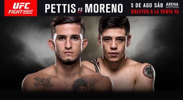 La UFC volverá a México este sábado 5 de agosto y lo hará con una pelea que estelarizan el oriundo de Tijuana, Baja California, Brandon Moreno, quien se enfrentará al norteamericano Sergio Pettis en peso pluma. La función también contará con otros peleadores mexicanos como Alexa Grasso, Alejandro ‘Turbo’ Pérez y Teco Quiñones.  