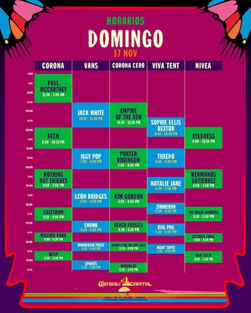 Horarios del domingo 17 de noviembre Corona Capital 2024