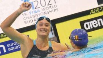 Mireia Belmonte celebrando la medalla de oro en los 200. mariposa durante los pasados Europeos celebrados en Z&uacute;rich (Suiza)