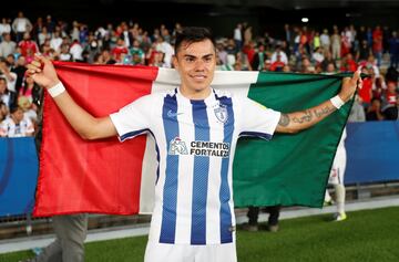 Soccer Football - FIFA Club World Cup - CF Pachuca vs Wydad AC - Zayed Sports City Stadium, Abu Dhabi, United Arab Emirates - December 9, 2017 Pachuca's Emmanuel Garcia celebrates after the match REUTERS/Matthew Childs