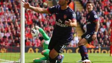 <b>GOLEADOR. </b>Cazorla consiguió su primer gol con la camiseta del Arsenal ante el Liverpool.