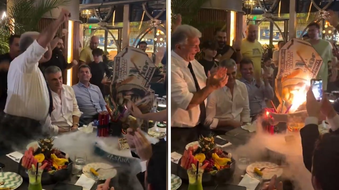 La fiesta de Laporta en Yeda antes del Clásico: la tarta es un despropósito