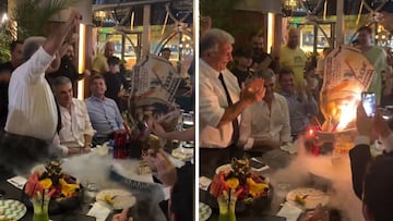 La fiesta de Laporta en Yeda antes del Clásico: la tarta es un despropósito