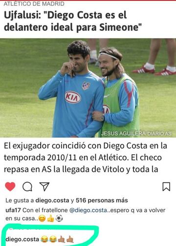 Diego Costa comentó la entrevista en las redes.
