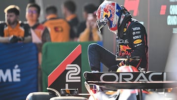 Red Bull Racing's Dutch driver Max Verstappen arrives in the pit lane after the sprint qualifying session of the Formula One Chinese Grand Prix at the Shanghai International Circuit in Shanghai on March 21, 2025. (Photo by Hector RETAMAL / AFP)