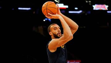 FILE PHOTO: Mar 4, 2020; New York, New York, USA; Utah Jazz center Rudy Gobert (27) takes a shot during pregame warmups prior to the game against the New York Knicks at Madison Square Garden. Mandatory Credit: Andy Marlin-USA TODAY Sports/File Photo