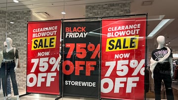 Signs for Black Friday sales are in stores at a shopping mall in Toronto, Ontario, Canada, on November 26, 2024 (Photo by Creative Touch Imaging Ltd./NurPhoto via Getty Images).