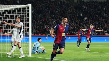 BARCELONA, SPAIN - MARCH 27: Ferran Torres of FC Barcelona celebrates scoring his team's first goal during the La Liga EA Sports match between FC Barcelona and CA Osasuna at Estadi Olimpic Lluis Companys on March 27, 2025 in Barcelona, Spain. (Photo by Clive Brunskill/Getty Images)