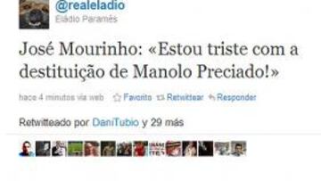Mourinho: "Estoy triste con la destitución de Preciado"