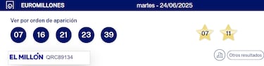 Euromillones: comprobar los resultados del sorteo de hoy, martes 24 de junio