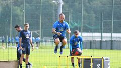 Héctor Hernández en un entrenamiento del Deportivo.