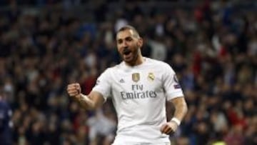 Benzema celebra un gol durante un partido de la Champions. 