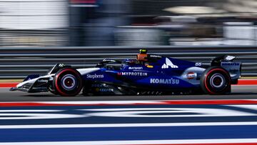 Oct 18, 2025; Austin, TX, USA; Atlassian Williams driver Carlos Sainz (55) of Team Spain drives during the qualifying session for the 2025 US Grand Prix Sprint race at Circuit of The Americas Austin. Mandatory Credit: Jerome Miron-Imagn Images