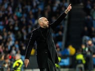 Claudio Giráldez durante el partido contra el Real Madrid en Balaídos.