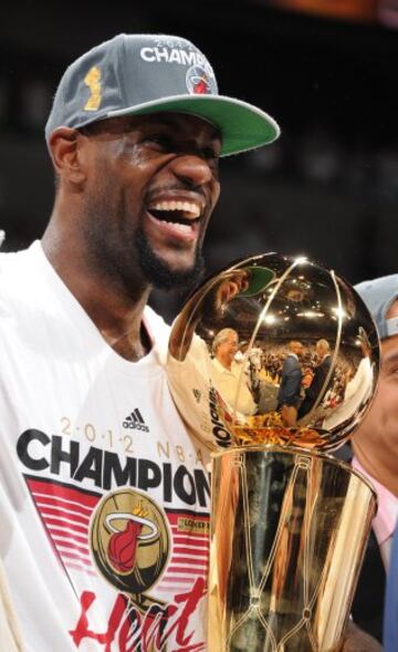 2012. Oklahoma City Thunder-Miami Heat. Después de la decepción del año anterior, Lebron James consiguió su primer anillo de la NBA. Los Heat ganaron 1-4.