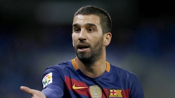 Arda Turan gestures during the Spanish King&#039;s Cup round 16 second leg soccer match against RCD Espanyol played at Power8 Stadium in Cornella-El Prat, Barcelona, Spain, 13 January 2016. 