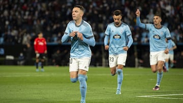 VIGO, SPAIN - MARCH 06: Iago Aspas of RC Celta de Vigo celebrates after scores his sides third goal during the LaLiga Santander match between RC Celta de Vigo and RCD Mallorca at Abanca-BalaÃŒdos on March 6, 2022 in Vigo, Spain. (Photo by Oct