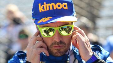 May 14, 2019; Speedway, IN, USA; IndyCar Series driver Fernando Alonso gets ready during practice for the 103rd Running of the Indianapolis 500 at Indianapolis Motor Speedway. Mandatory Credit: Thomas J. Russo-USA TODAY Sports