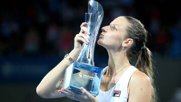 BRISBANE, AUSTRALIA - JANUARY 07: Karolina Pliskova of the Czech Republic holds the winners trophy after her match against Alize Cornet of France in the Women's Final on day seven of the 2017 Brisbane International at Pat Rafter Arena on January 7, 2017 in Brisbane, Australia. (Photo by Chris Hyde/Getty Images)