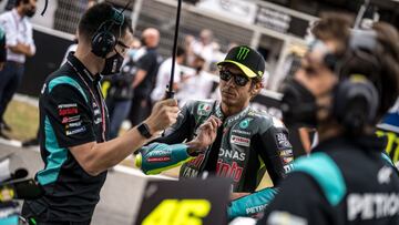 BARCELONA, SPAIN - JUNE 06: Valentino Rossi of Italy and Petronas Yamaha SRT prepares at the starting grid during the MotoGP Gran Premi Monster Energy de Catalunya at Circuit de Barcelona-Catalunya on June 06, 2021 in Barcelona, Spain. (Photo by Steve Wobser/Getty Images)