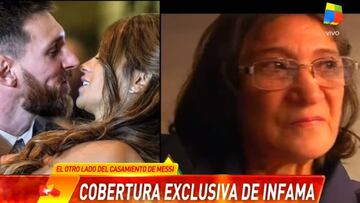 Lionel Messi y Antonella Roccuzzo el día de su boda y la tía del jugador, Susana Messi