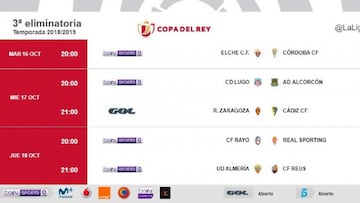 Horarios de la tercera eliminatoria de la Copa del Rey. 